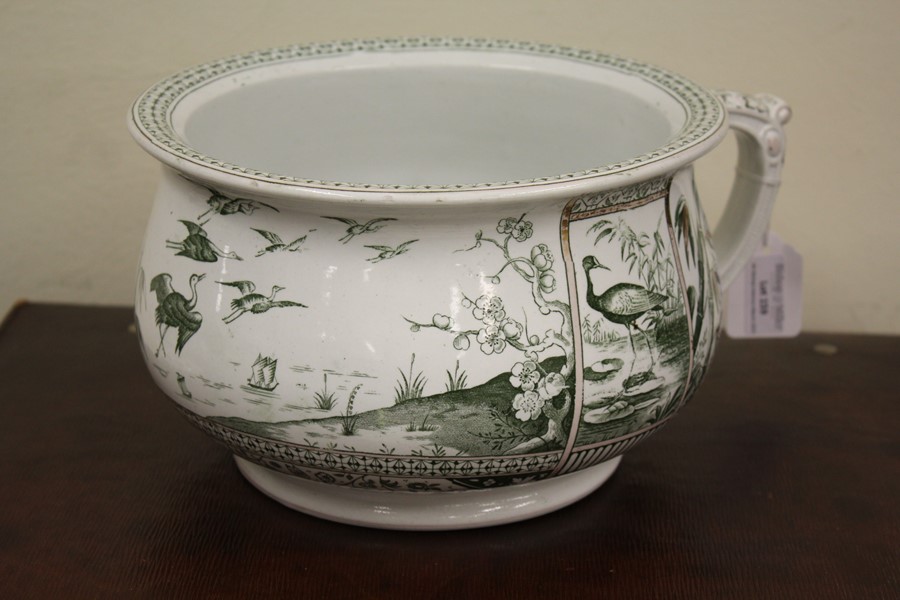 B.P & Co Victorian Kioto pattern porcelain chamber pot with crane and bamboo decoration,