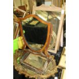 Mirrors to include shield shaped dressing table mirror, gilt framed wall mirrors, folding gilt