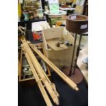 Works of art, to include a folding artist's studio easel in pine, a novelty ashtray on stand,