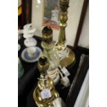 Two brass reading lamps, onyx reading lamp (3)