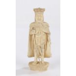 19th Century Chinese ivory carving depicting a gentleman wearing a cape and holding a cane, 9.5cm