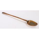 Very large carved horn spoon, having plain stem and bowl, 55cm long