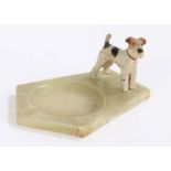 Cold painted and onyx ashtray, with a Fox terrier to the rear of the tray, 11.5cm long