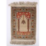 Middle Eastern Silk prayer matt, of small proportions, 38cm x 53cm