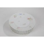 Six Haviland Limoges dinner plates, retailed by James Shoolbred & Co. of London, decorated with pink