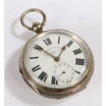 George V silver open face pocket watch, the white enamel dial with Roman numerals, subsidiary