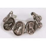 White metal bracelet, each oval link with a classical figure, 16cm long