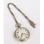 Damas World War II open face pocket watch, the white dial with Arabic numerals and subsidiary