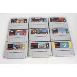 Collection of Super Nintendo SNES game cartridges, to include Mortal Kombat, Super Metroid, Donkey