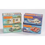 Matchbox Rola-matics Badger 16, Helicopter 75, Model 'A' Ford 73, Caravan 31, all boxed (4)