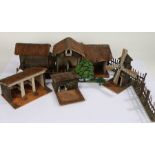 Hand made model farmyard to include chicken coop, windmill, stable, fences, well etc. (qty)