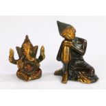 Two Indian gilt bronzed figures, the first Buddha, modelled in a seated position, 9cm high, and