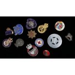 Various lapel badges including, Civil Defence Corps, Civil Defence Instructor, National Fire