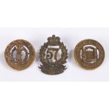 Helmet Plate Centre badges for the Suffolk and Middlesex Regiments and Glengarry badge to the