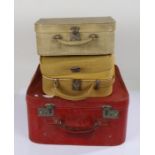 Three various 1960's/70's vanity cases, in red, green and yellow (3)