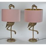 Pair of flamingo lamps, in gilt, modelled in a standing position, approx. 80cm high (2)