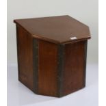 Early 20th Century Arts and Crafts style coal box, oak metal bounded body with a hinged copper