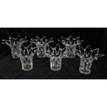 Set of six Modernist style glass vases, each with lattice flared rims and necks, each approx. 32cm