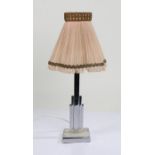 Art Deco chrome table lamp, with stepped column and raised on a square base, 26cm tall excluding