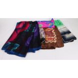 Five various ladies scarves, all silk, to include a blanket scarf printed with a rose, a 1960/70s'