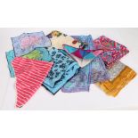 Collection of silk and other scarves and handkerchiefs, various colours and sizes (9)