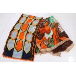 Two Art Deco style ladies silk scarves, the first with orange, white and green flowers on a brown