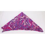 Richard Allan, psychedelic style scarf, in pink, purple and white, 70cm x 70cm approx.
