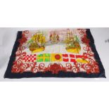 100% pure silk hand rolled scarf, centred with Battleships surrounded with various flags within a