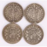 Four Victorian half crowns, two 1883, 1889, 1891 (4)