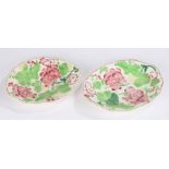 Two 19th Century Davenport dishes, painted with red flowers and green leaves, each with impressed