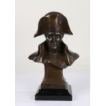 Bronzed bust of Napoleon, the bust with Napoleon wearing his bicorne on a plinth base, signed to the