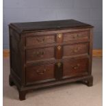 William and Mary oak chest of drawers, 17th Century, the rectangular top above three long