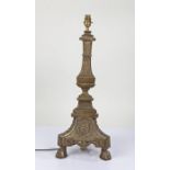 Brass lamp, in the Neo Classical taste on paw feet, 59cm high