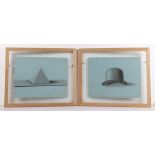 Two unusual French drawings by Emile Cartereau, one of a study of a bowler hat and the other of a