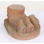 Decorative terracotta lion foot, 20cm wide
