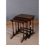 Nest of three Regency style mahogany occasional tables, the rectangular tops above simulated