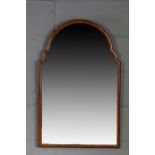 Queen Anne style walnut mirror, the arched mirror plate with a cushion frame, 52cm x 83cm