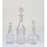 George III glass liquor decanter, with ring decorated neck, the body with stylised fruiting vine