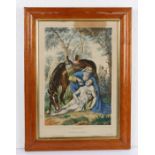 19th Century coloured print 'The Charitable Samaritan', housed within a glazed and maple frame, 27.