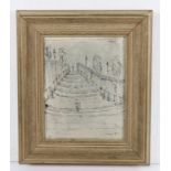 In the taste of L.S. Lowry, "Seafront", depicting a figure on a promenade, black pen, signed lower