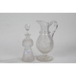 A late 19th century Scottish cut glass decanter with a thistle design together with a hobnail