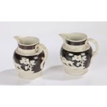 Two 19th Century Japser ware jugs, with fox hunting scene to each, 11.5cm high, (2)