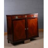 19th Century mahogany and crossbanded cabinet, with dummy drawers above the cupboards (for