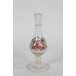 Victorian glass vase, the neck above a bulbous body above a large circular foot, hand painted with