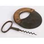 19th treen handled herb cutter, of circular form, with steel cutting blade, together with a steel