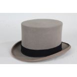 Moss Brothers of Covent Garden top hat, in grey, 20.5cm front to back, 16.5cm side to side