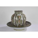 Denby Glyn ware vase and bowl, with stylised foliate decoration, vase 22cm high, bowl 31.5cm