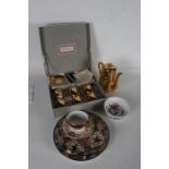 Royal Worcester Fireproof Porcelain coffee set, comprising six each cups and saucers, in gilt on a