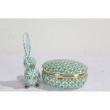 Herend porcelain rabbit, in the green fishnet pattern, 10cm high, together with a Herend type