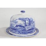 Spode Italian pattern cheese dish and cover, with blue and white transfer decoration